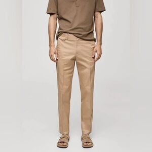 Mango Men’s Khaki Trouser Regular Fit 34/30 New Cotton Stretch